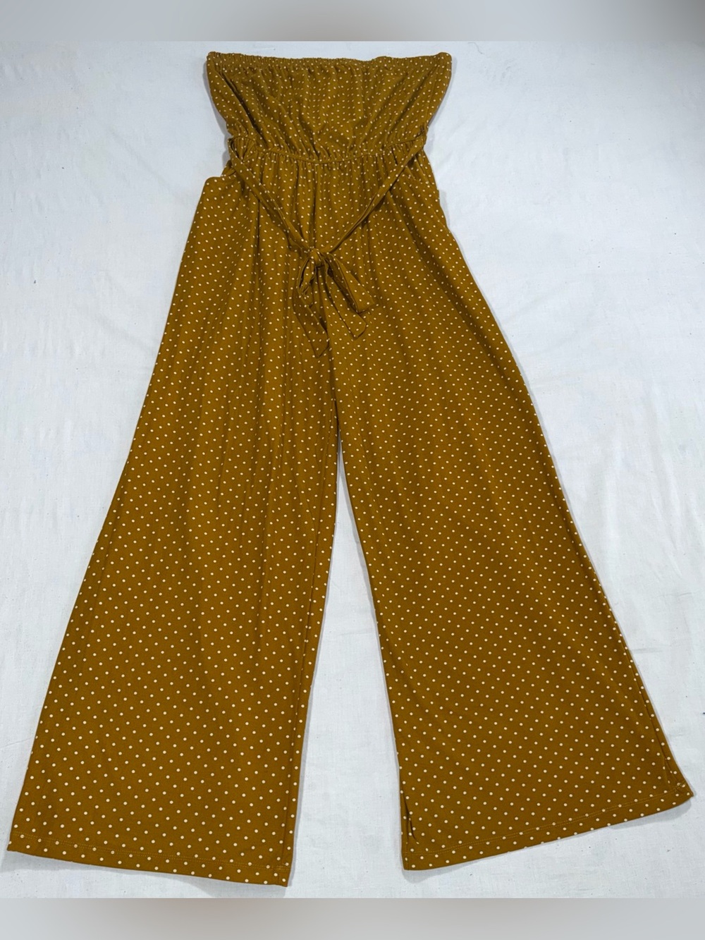 Cosmic Beauty Mustard Polka Dot Strapless Wide Leg Jumpsuit Plus 1X O92